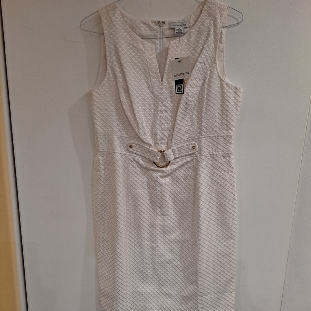 Liz Claiborne NWT White Dress W/Brass Filled Hardware(Sz 14)